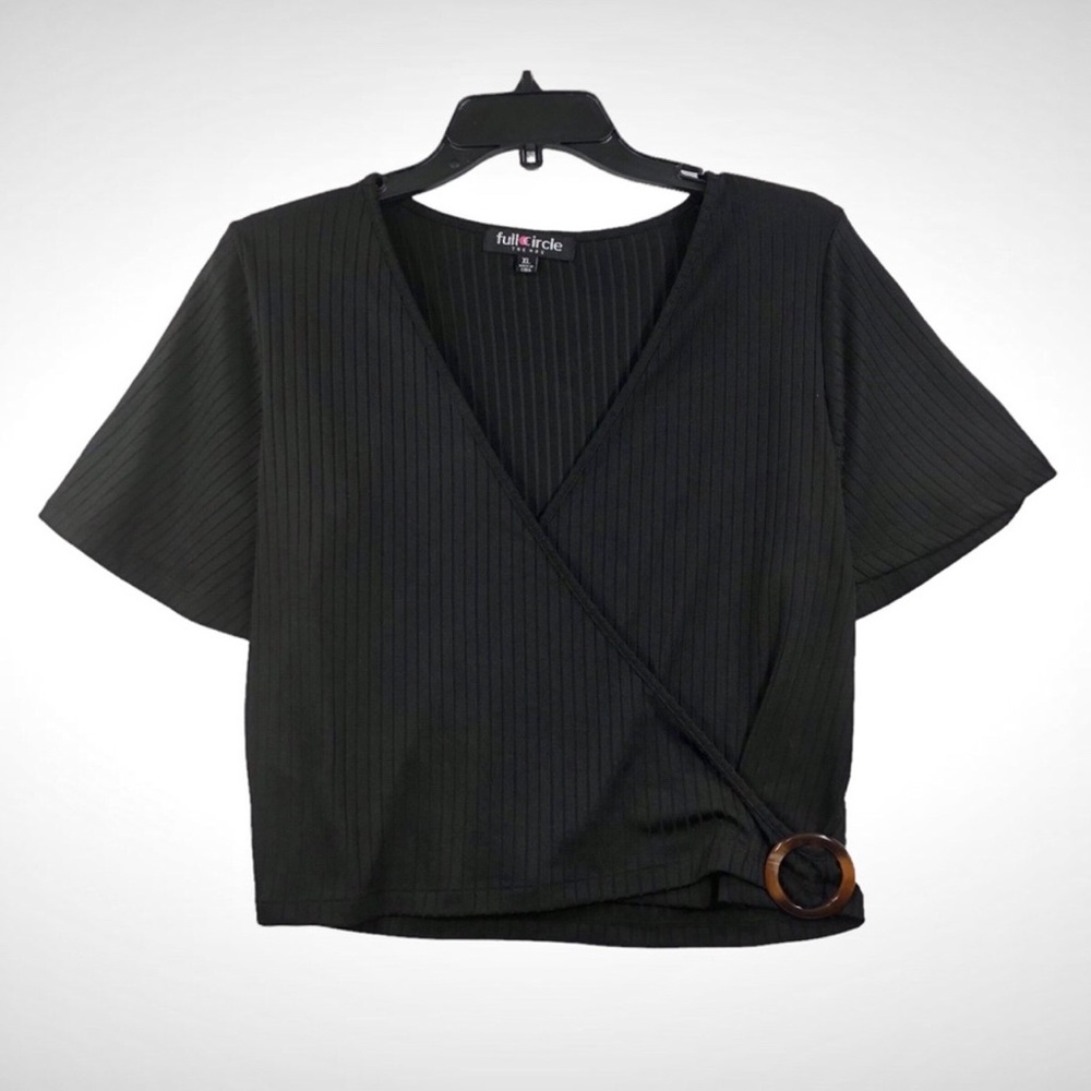 Full Circle Trends Womens Black Crossover Shirt w/Buckle Size XL